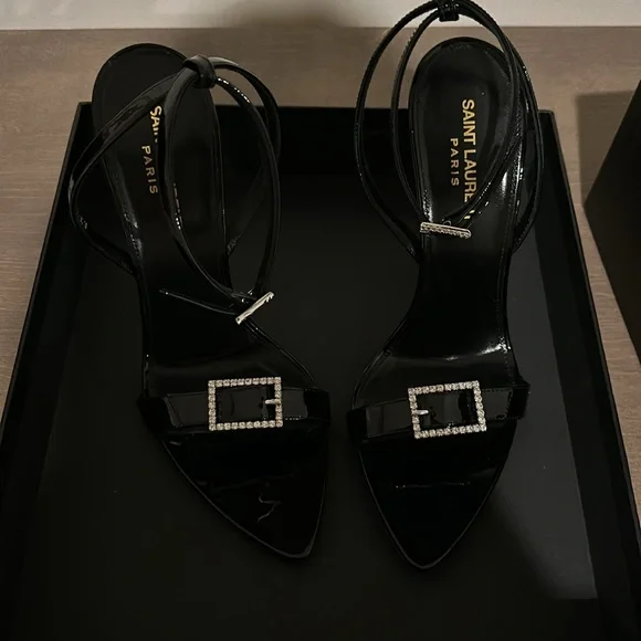 Saint Laurent Claude 110mm buckle heel sandal in patent leather - Picture 10 of 16